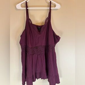 Torrid Purple 3X Lightweight Lace-Trimmed Spaghetti Strap Tank